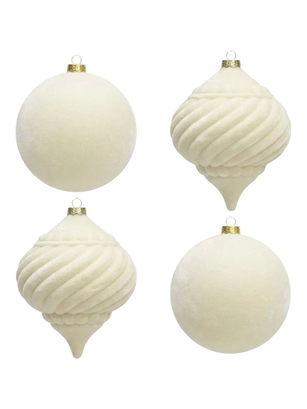 Ivory Velvet Holiday Ornament Set: Large. 4-Pack.  NWT.